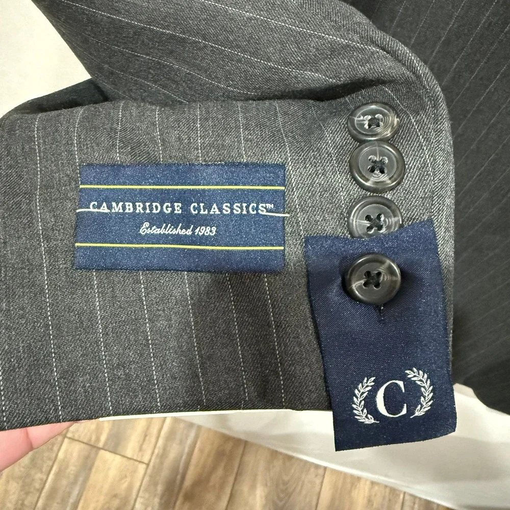 Cambridge Classics Charcoal Pinstripe Suit Separate Blazer‎ Jacket 44S Men's